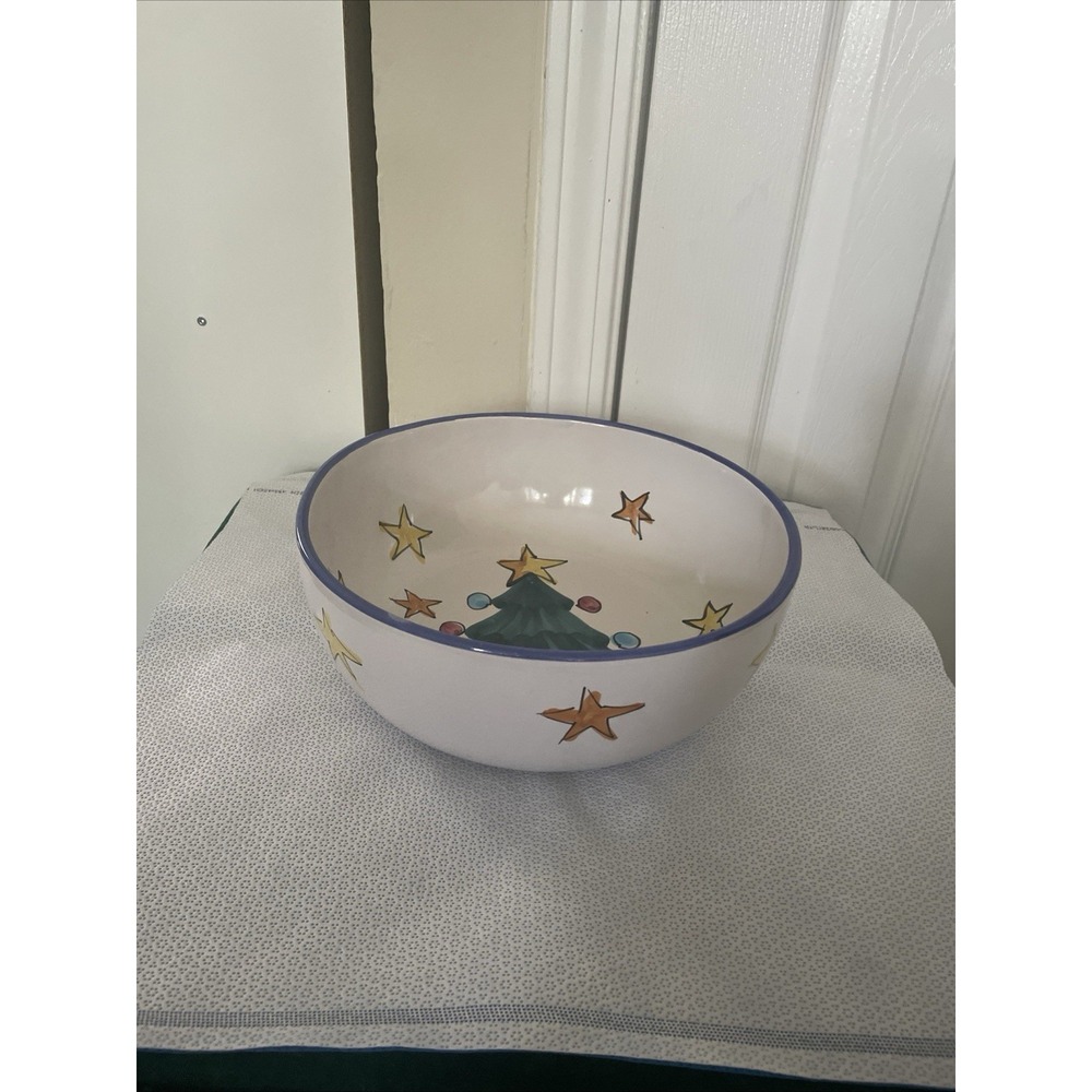 Vietri NATALE BLUE Christmas Tree Holiday Large Serving Bowl Italy